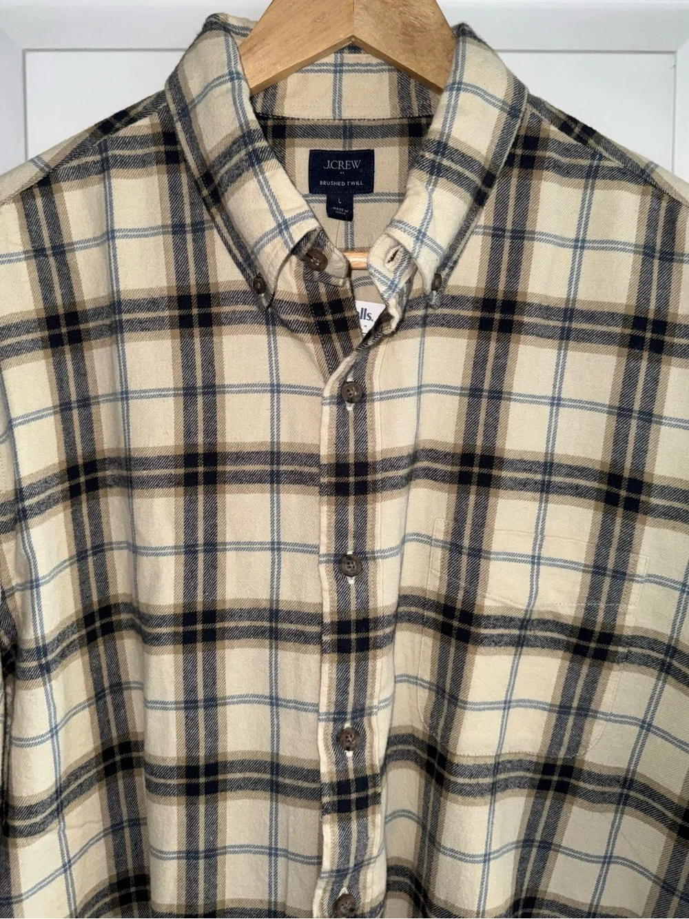 NWT J. Crew Brushed Twill Button-Down Shirt in Deep Indigo/Cream Plaid